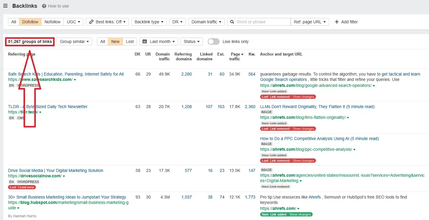 Ahref's backlink dashboard