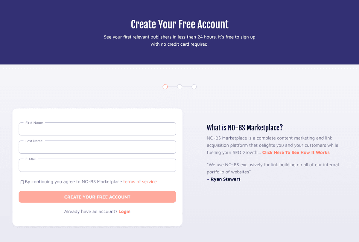 no bs create an account