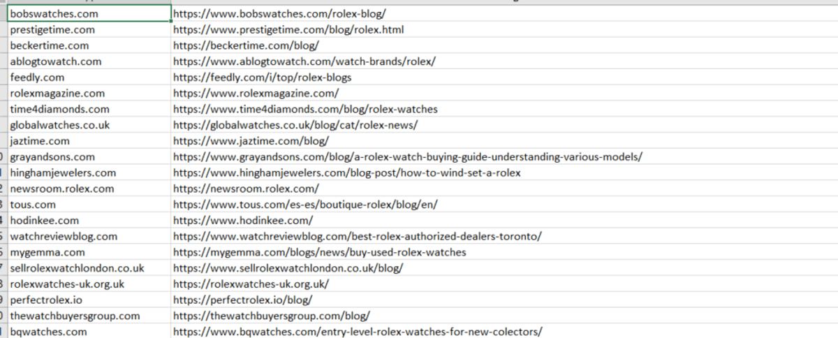 Link prospecting spreadsheet