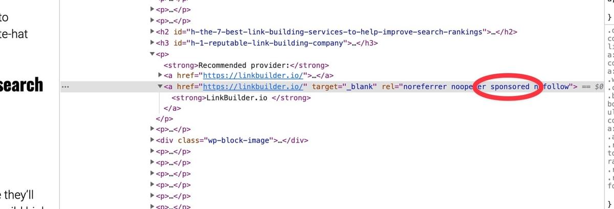 sponsored tag link