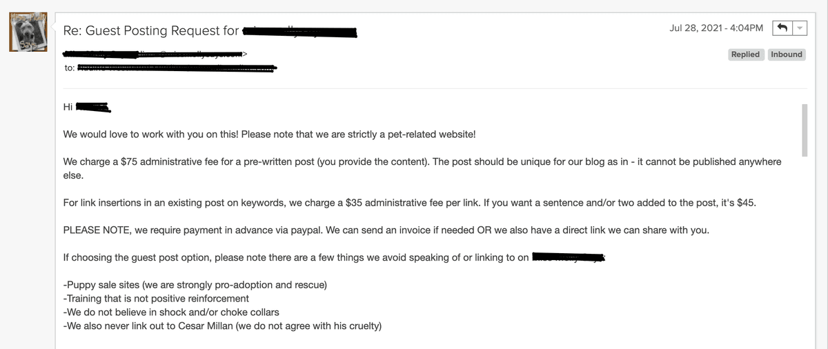 Guest post backlinks that you can buy from a pet niche