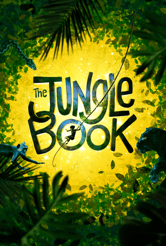 The Jungle Book title treatment with animals and trees surrounding it.