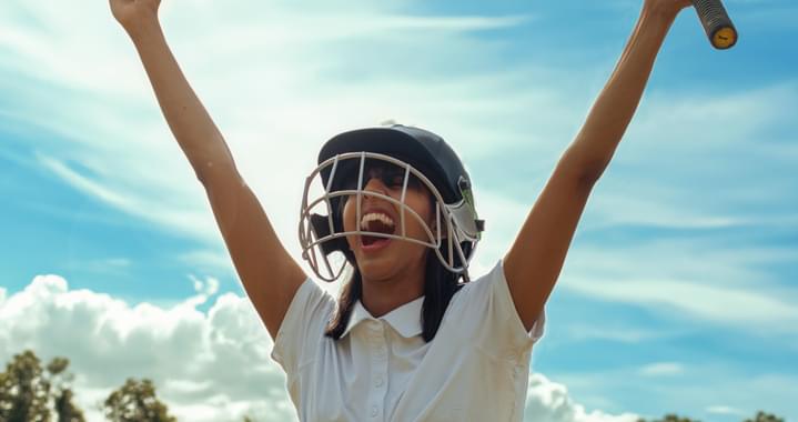 Woman holding a cricket ball and bat