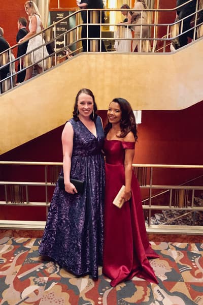Ali Wonderly and Alumna Courtney Beyer (BFA Acting, 19) attend the 2019 Tony Awards Ali Wonderly and Alumna Courtney Beyer (BFA Acting, 19) attend the 2019 Tony Awards