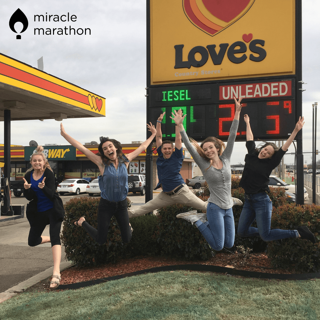 Students celebrating the donation from Love's Travel Stops