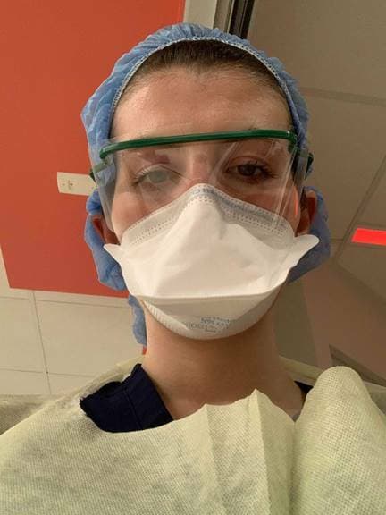 Ali Hamilton in protective gear at work Ali Hamilton in protective gear at work
