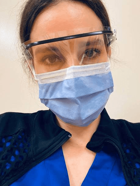 Gretchen Rose in face shield and mask Gretchen Rose in face shield and mask