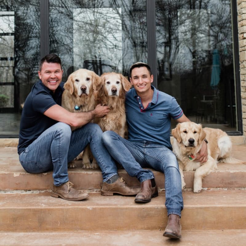 Jim, Phillip and their Golden Retrievers Boo, Bella and Brody. Jim, Phillip and their Golden Retrievers Boo, Bella and Brody.