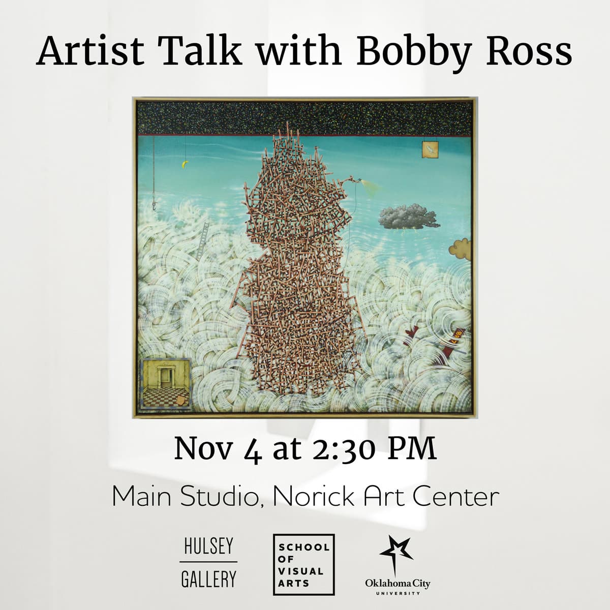 artist talk with bobby ross - november 4 at 2:30 p m - main studio, norick art center