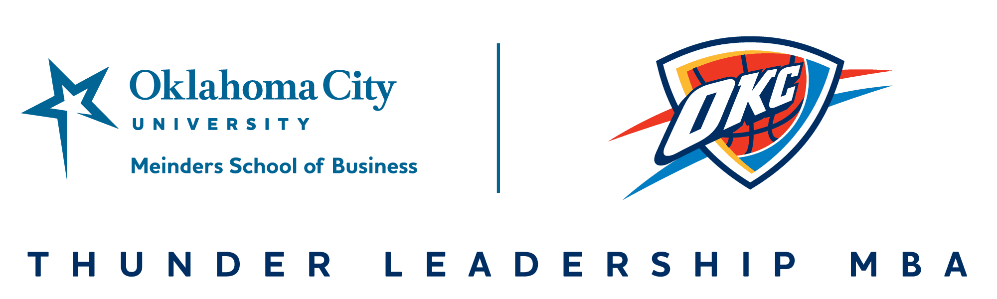 Meinders School of Business Logo | OKC Thunder logo | Thunder Leadership MBA image