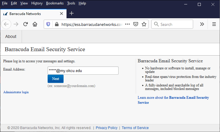 screen shot of the Barracuda email service login page screen shot of the Barracuda email service login page
