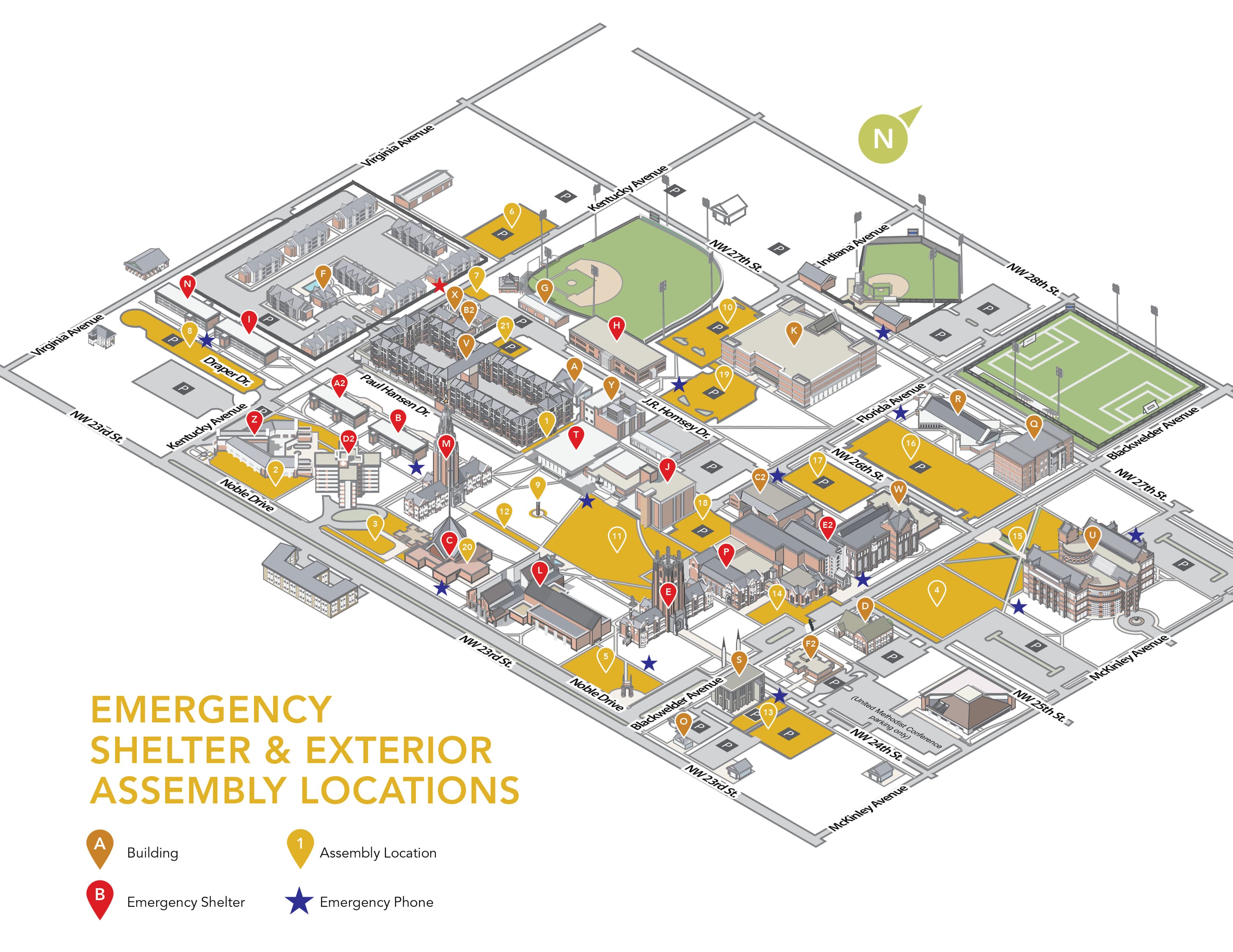 Emergency Shelter and Exterior Assembly Locations map Emergency Shelter and Exterior Assembly Locations map
