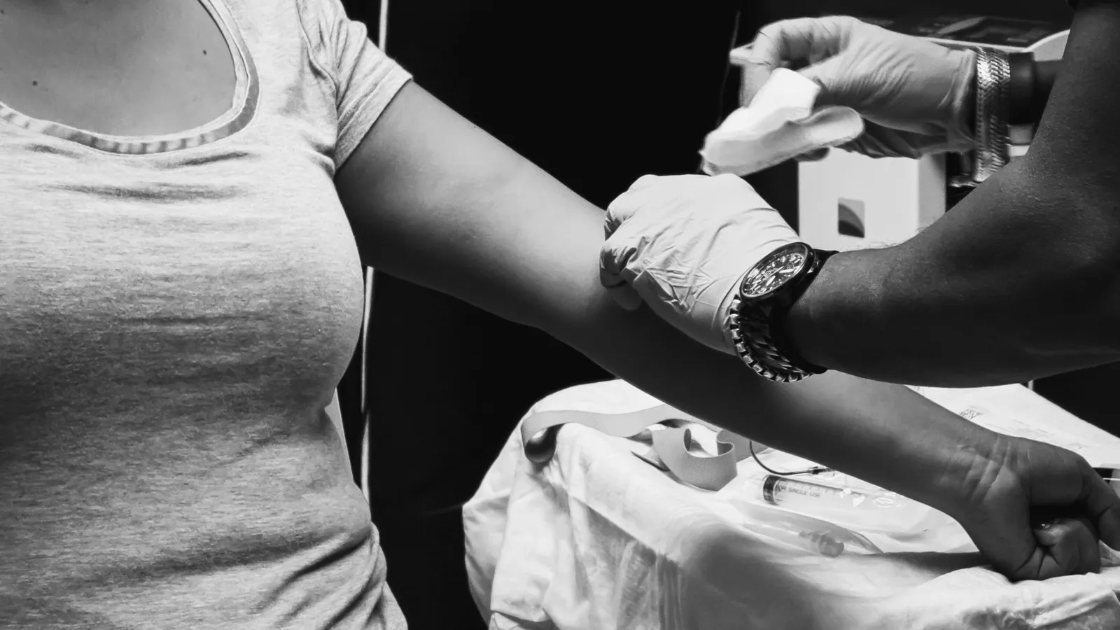 Lady having blood taken
