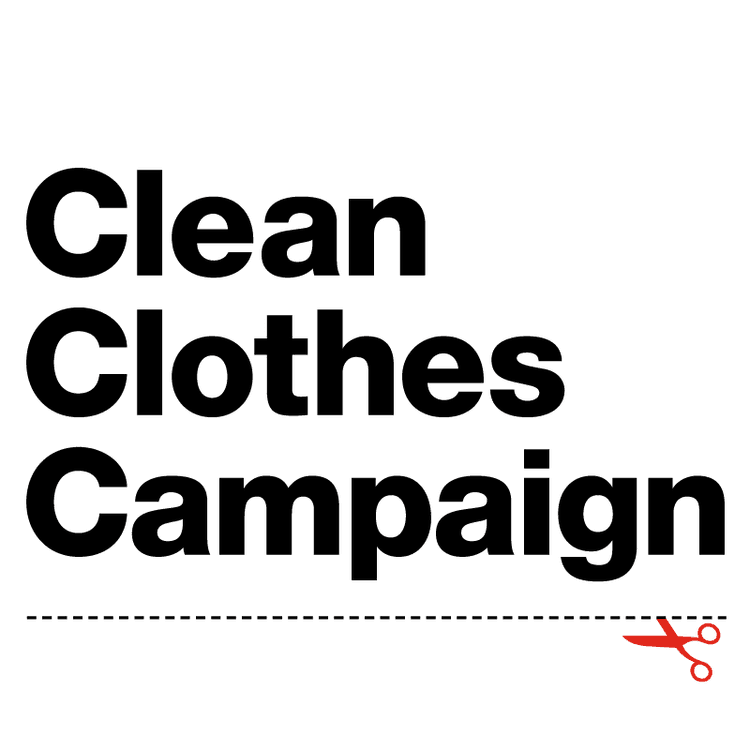 Clean Clothes Campaign logo (text with scissors and a dotted line underneath)