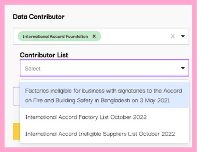 Screenshot of multiple lists in a Contributor drop down.