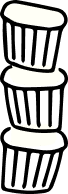 Three illustrated cupcakes, stacked on top of each other.