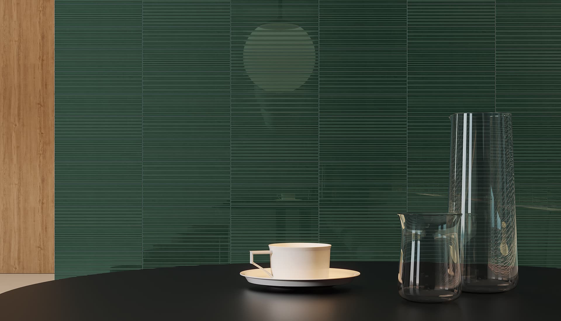 3 x 12 in / 7.5 x 30 cm Geometra Divide Emerald Glossy Pressed Tile