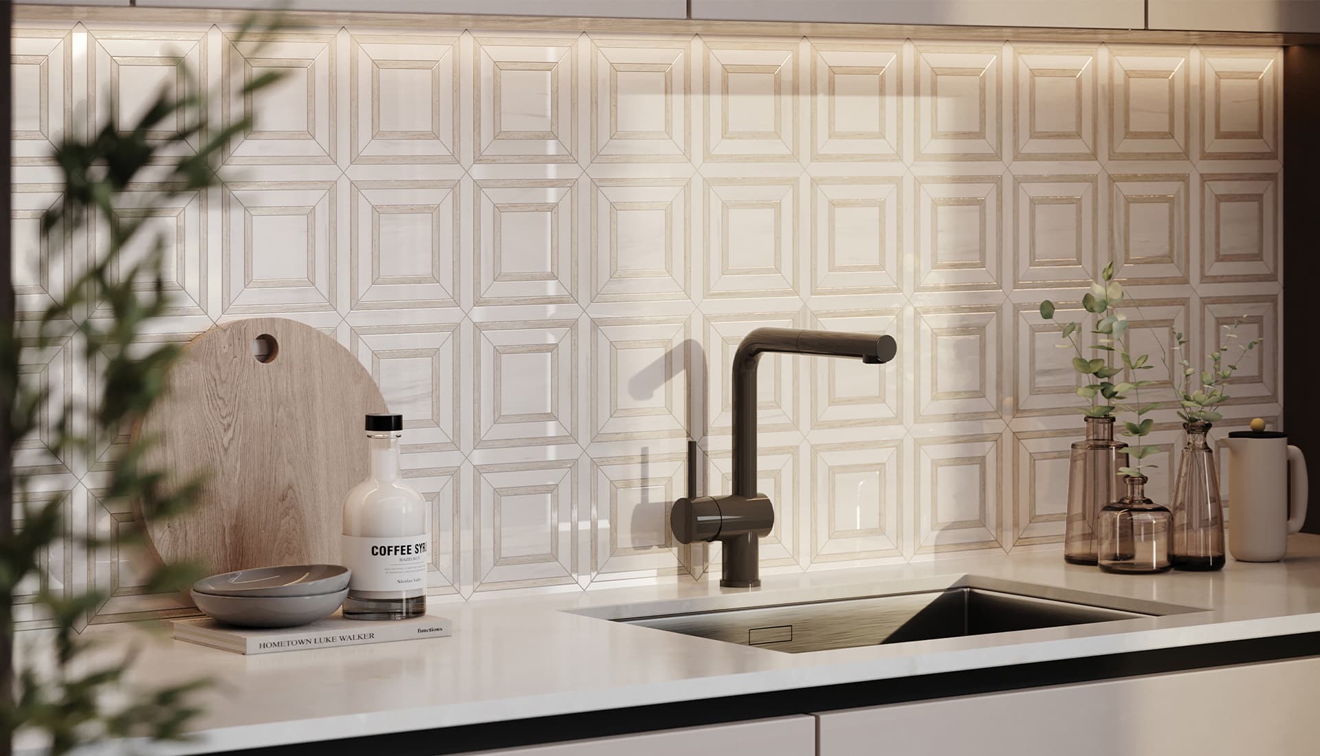 Mayfair Suave Bianco Piazza Polished Glazed Porcelain Mosaic