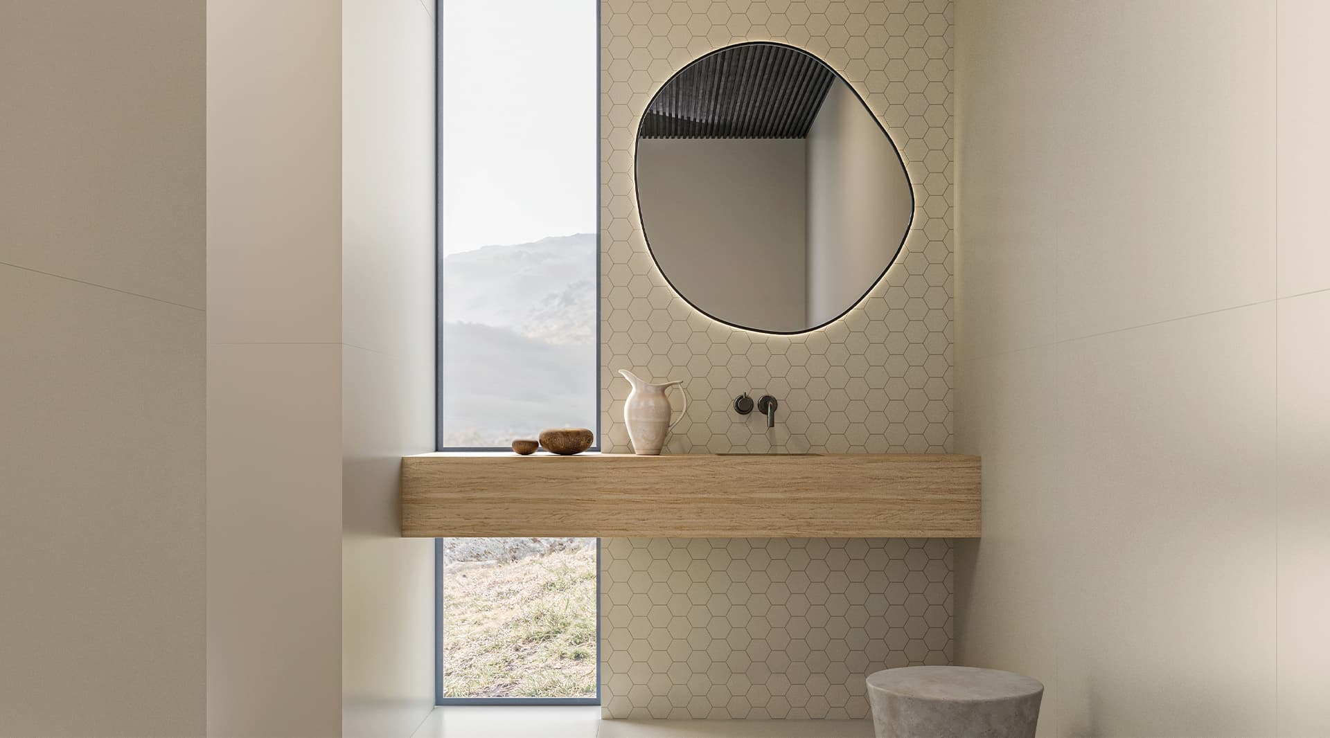 10 cm Monoforma Storm Silk sirsiz porselen altıgen mozaik