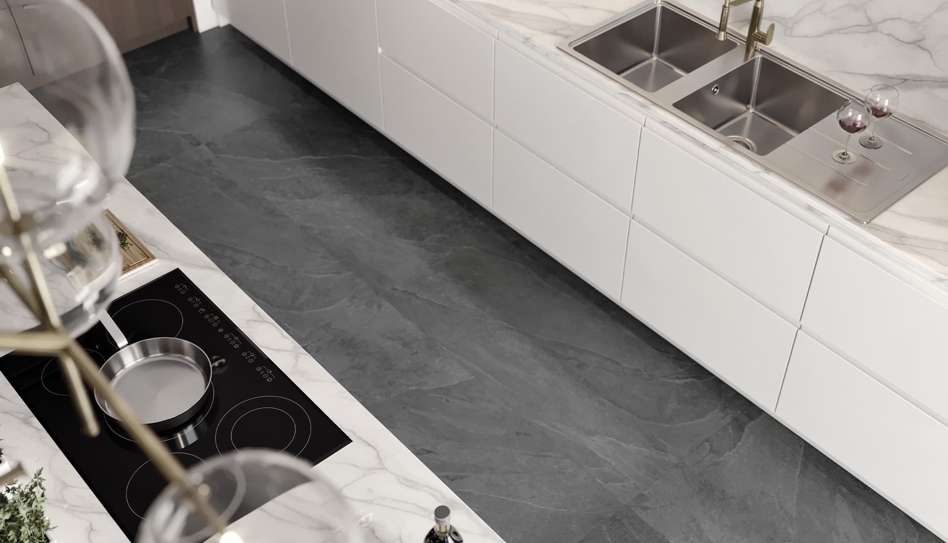Carreau de porcelaine rectifié mat teinté dans la masse Nord Carbon de 59,7 x 119,7 cm / 24 x 48 po