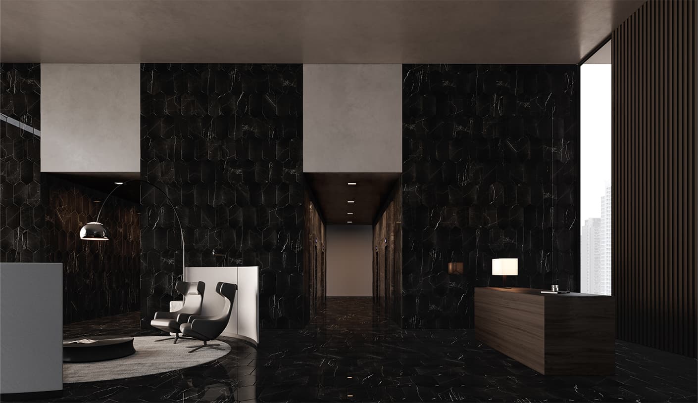 24 in / 60 cm Galaxia Nero Picket Polished Marble Tile