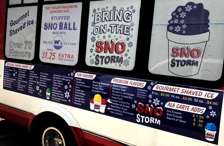 Sno Storm Truck menu
