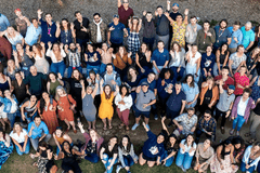 Overhead photograph of a large group of Propeller employees at the 2022 Propeller offsite in Ojai, California.