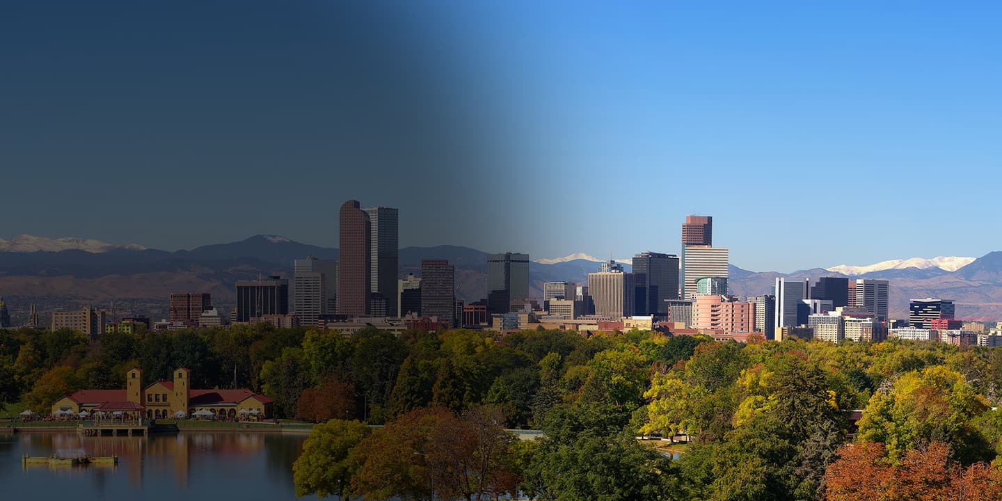 Denver skyline with rocky mountains