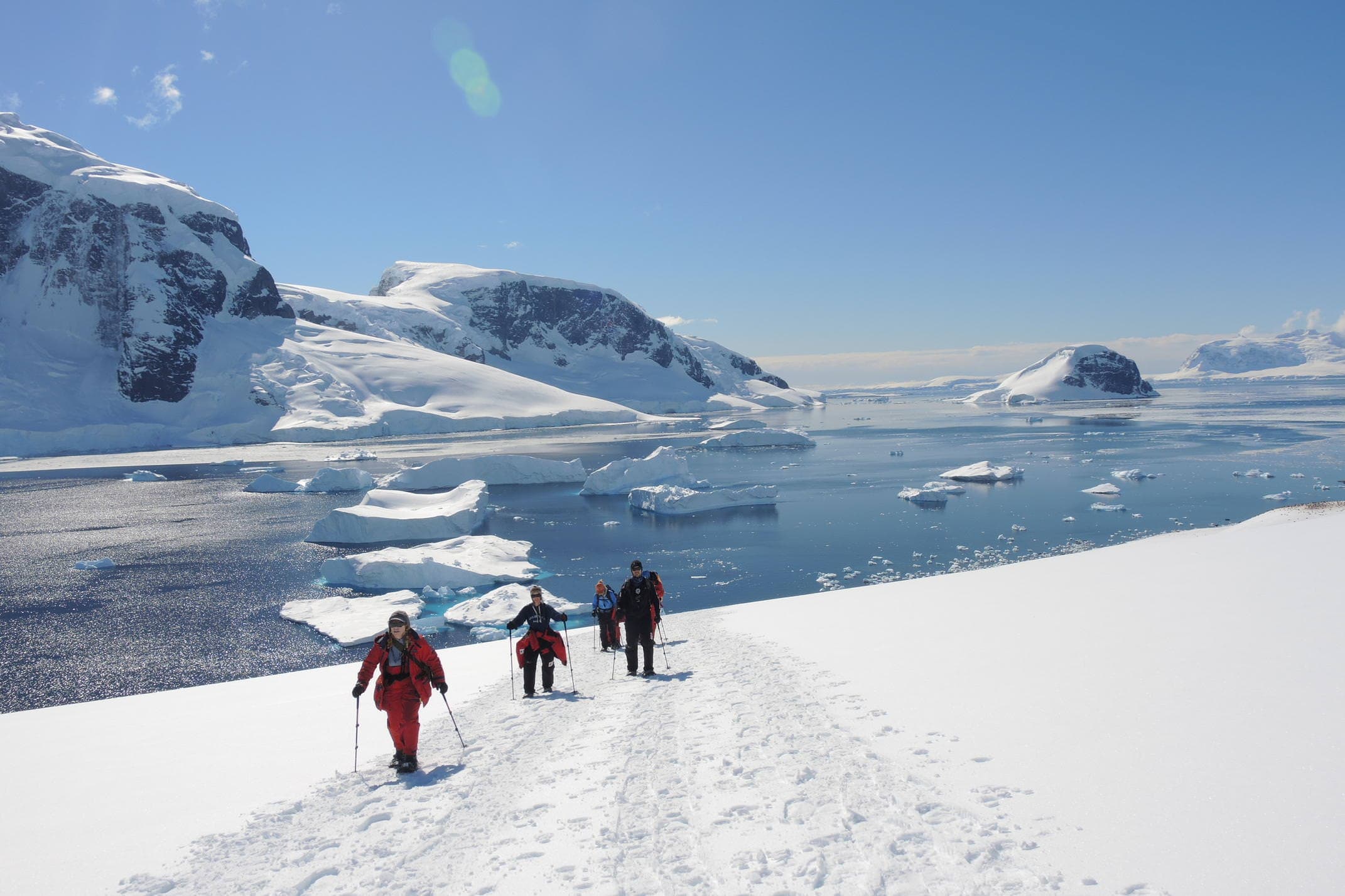 Antarctica danco island snowshoers walking