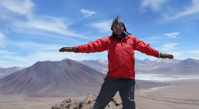 Chile atacama standing on top of toco volcano