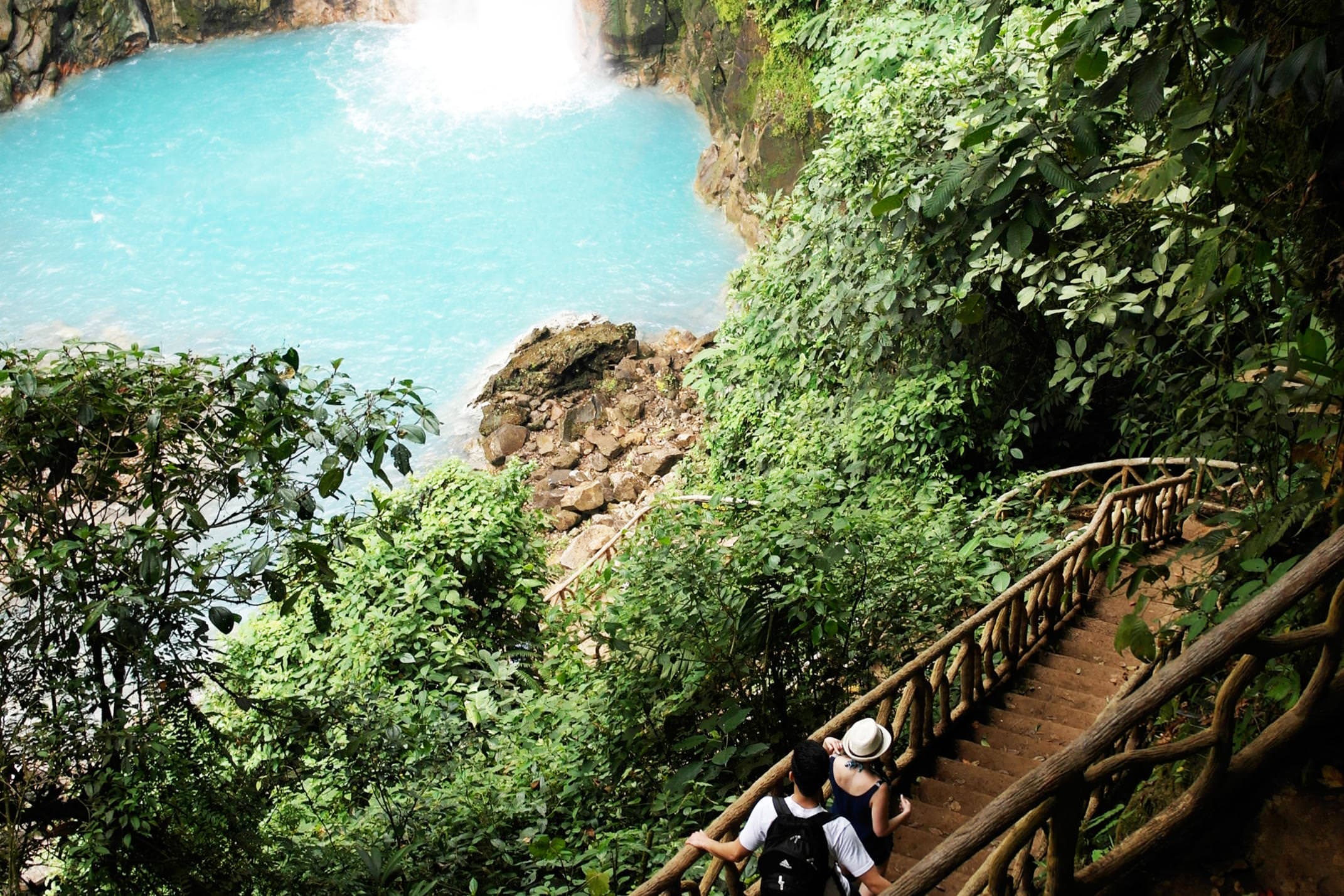 Costa rica tenorio volcano national park walking down to rio celeste waterfall