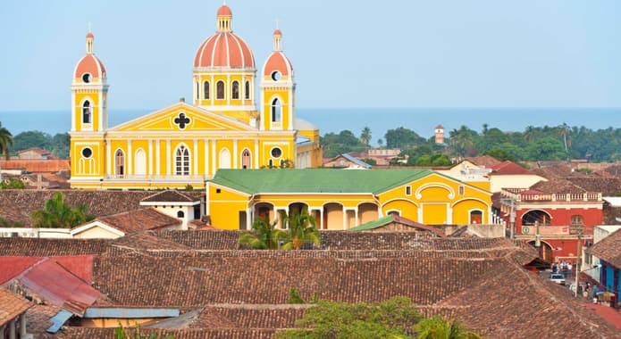 Nicaragua granada granada cathedral and lake nicaragua on the background nicaragua
