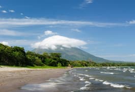 Nicaragua ometepe central america nicaragua landscapes on an ometepe island the picture present the sand santo domingo beach with the view on the volcano concepcion