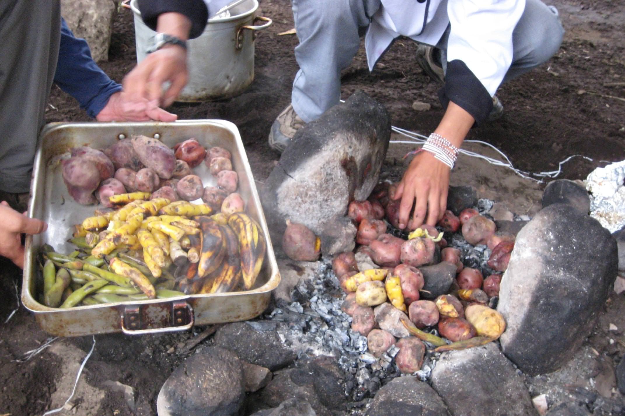 Peru andes chef cooking pachamama close up of hands