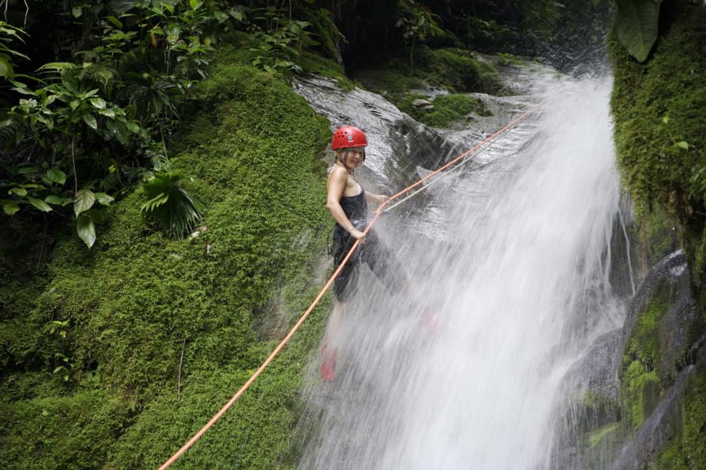 Costa rica caribbean selva bananito teen girl rappelling waterfall20180829 76980 1u9bq4n