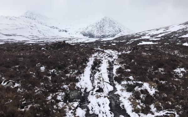 The boggy track leading into the Fannicks