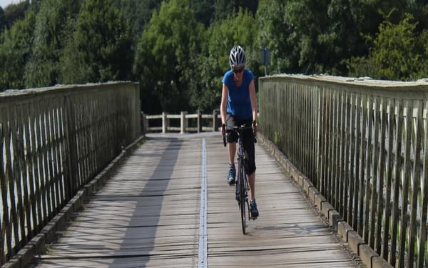On the rattly planks of Aldwark Bridge during the fast middle section of the Way of the Roses