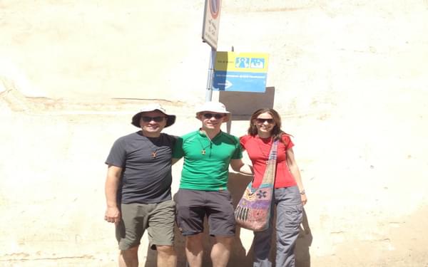 We pause for a photo in Assisi before starting the very first day of the Way of St Francis/Via di Francesco with (left): the author, Sebastian of Germany, Jacqueline of Austria. (Way of St Francis/Via di Francesco)