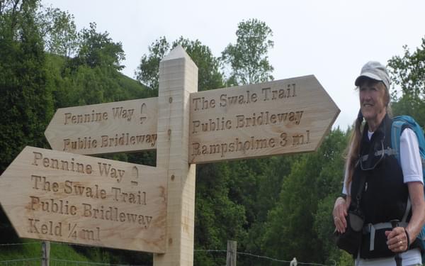 Another of many Pennine Way signposts with the acorn logo on the way to Tan Hill Inn (Day 3 - days 10 & 11 in the guide).