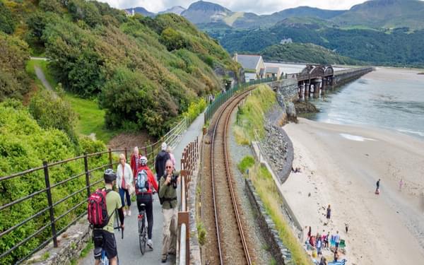 Looking south from Barmouth along the viaduct across the Mawddach Estuary