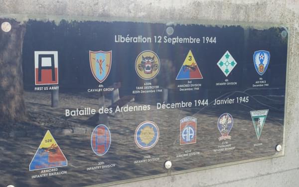 Plaque honouring American army units that fought at Stavelot