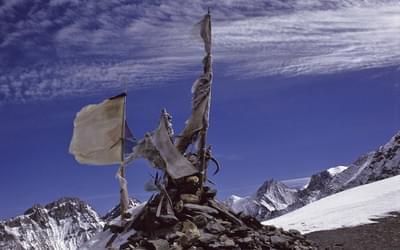 Prayer Flags Thrashed By The Wind On The Baga La In Dolpo