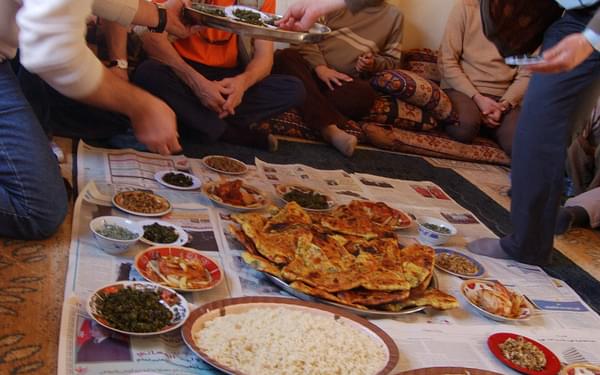 A wonderful spread of home cooking at the Guest House of local guide, Eisa Dweekat, north Jordan (on right of the photo).