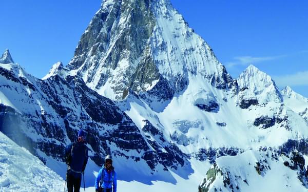 Ben Holt and Sallie O’Connor descend the Unterer Theodulgletscher below the Matterhorn