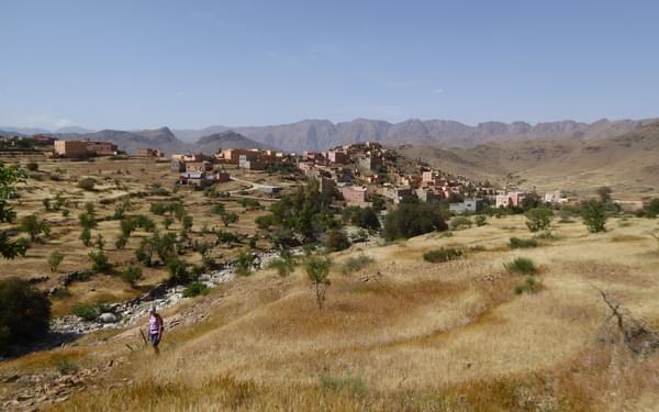 An easy ascent from the Ameln Valley skyline leads to the fine upper pastures of the east flank of Adrar Mqorn. Here the path is littered with lavender dentata in springtime and the walking is joyful.