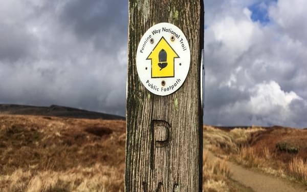 Pennine Way waymark post on Bleaklow, Peak District