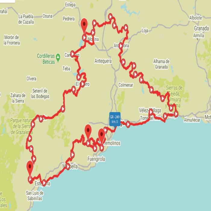 Map of the route of La Gran Senda de Malaga, Andalucia