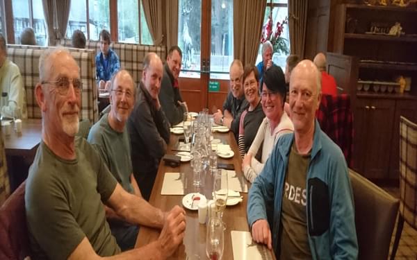 Dine alone on the Challenge? At the Braemar Lodge Hotel, eight Challengers met up by chance (the author is nearest the camera on the right)