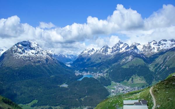 At the confluence of Val Bernina and the Upper Engadine, Muottas Muragl makes a splendid viewpoint and the start to several fine walks