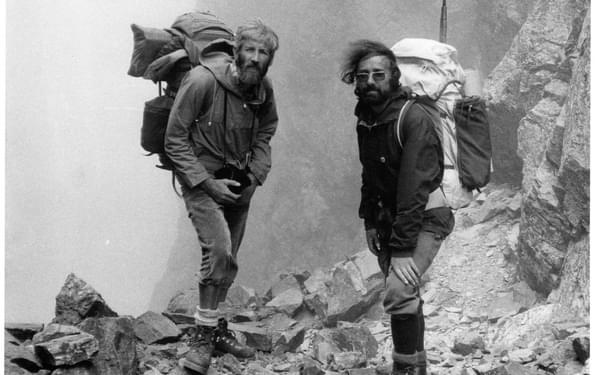 Windswept in the Pyrenees. KR (left) with climbing partner Alan Payne
